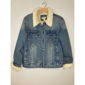 Magellan Jacket Women’s XL Faux Fur Sherpa Lined Denim Blue Jean Trucker
